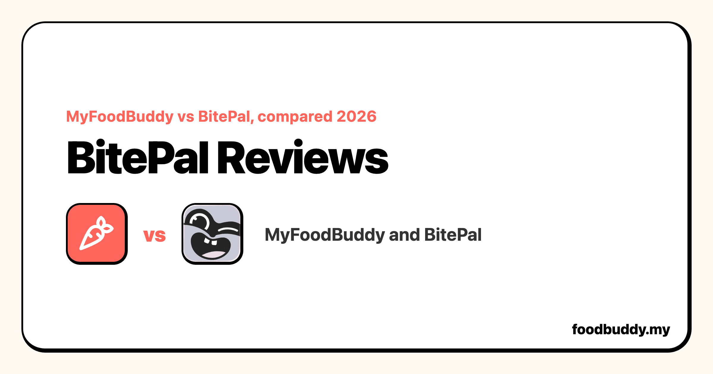 BitePal Reviews, a MyFoodBuddy comparison cover showing BitePal and MyFoodBuddy side by side