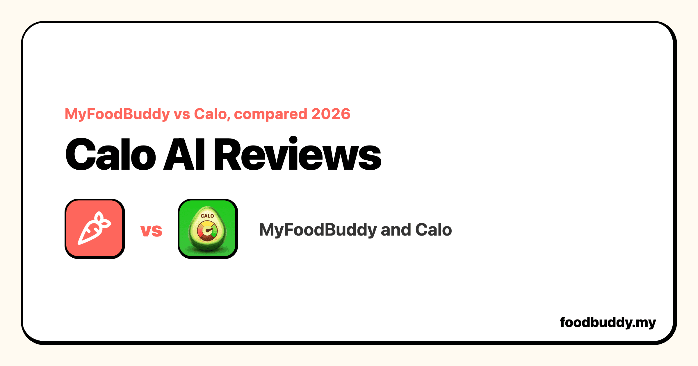 Calo AI Reviews, a MyFoodBuddy comparison cover showing Calo and MyFoodBuddy side by side