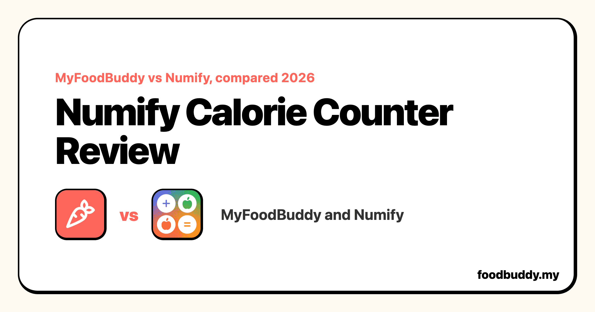 Numify Calorie Counter Review vs MyFoodBuddy, a MyFoodBuddy comparison cover showing Numify and MyFoodBuddy side by side
